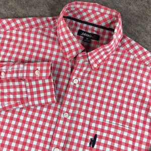Johnnie O Mens M Red White Blue Gingham Plaid Long Sleeve Button Down Shirt